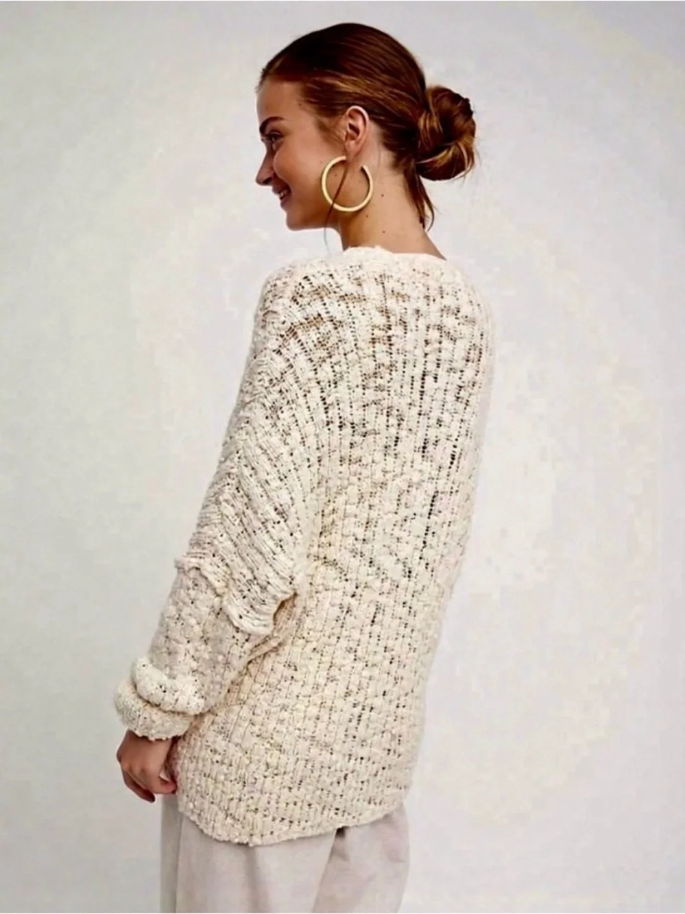 Free People Fun Times Cardigan Oversized Chunky Knit Cream Sweater NWT | Size L
